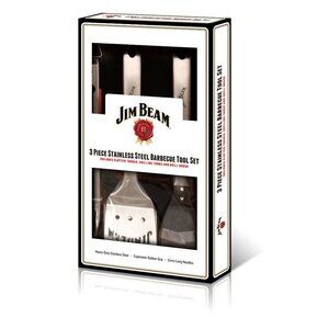 Jim Beam Stainless Steel BBQ Tool Set 3 piece Tongs / Brush / Slotted Turner NWT